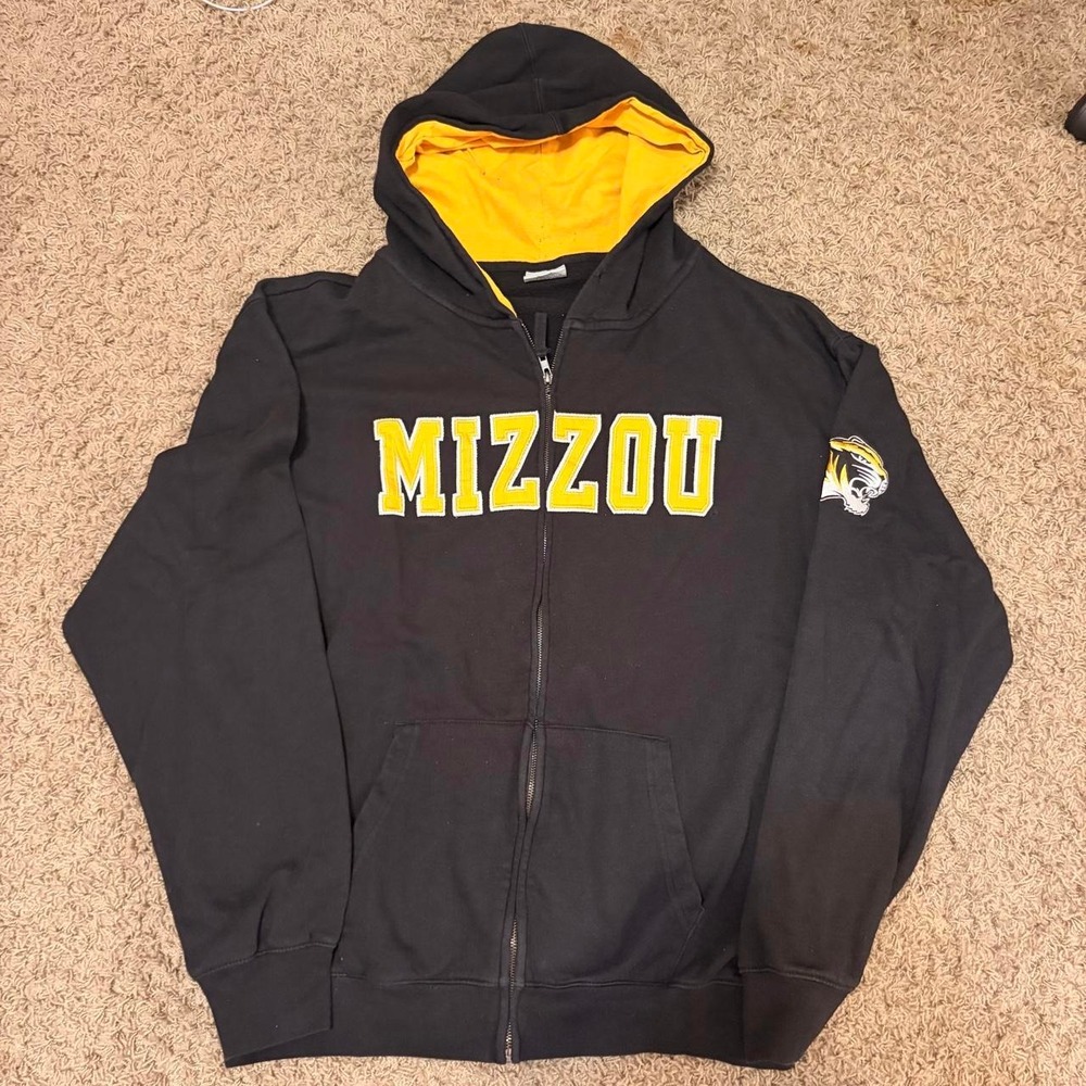 Stadium Athletics Mizzou Tigers Zip Up Hoodie Mens XXL Black Gold Vintage Y2K